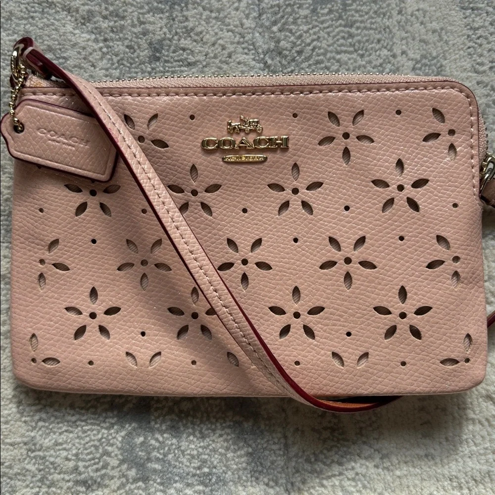 Coach Pink Floral Cutout Wristlet - Picture 1 of 6